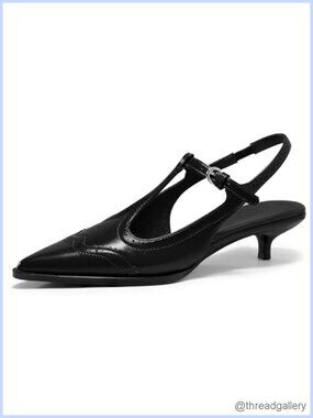 Slingback Kitten Heels Oxford T Strap Low Heel Closed Pointed Toe Dress Shoes